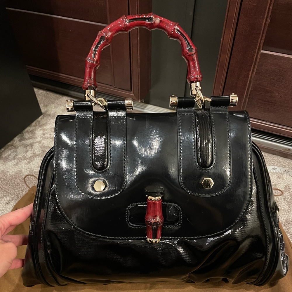 Gucci leather and bamboo purse